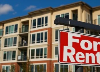 A quotFor Rentquot sign outside a modern apartment building